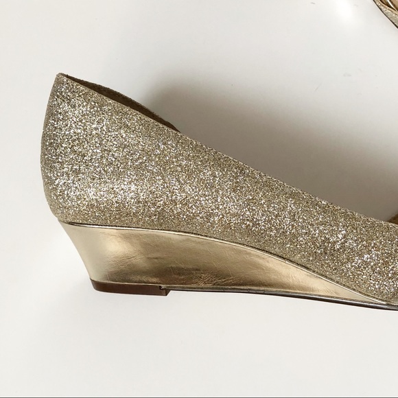 NEW Crystal Gold Wedge Bridal Wedding Peep Shoes - Picture 4 of 8